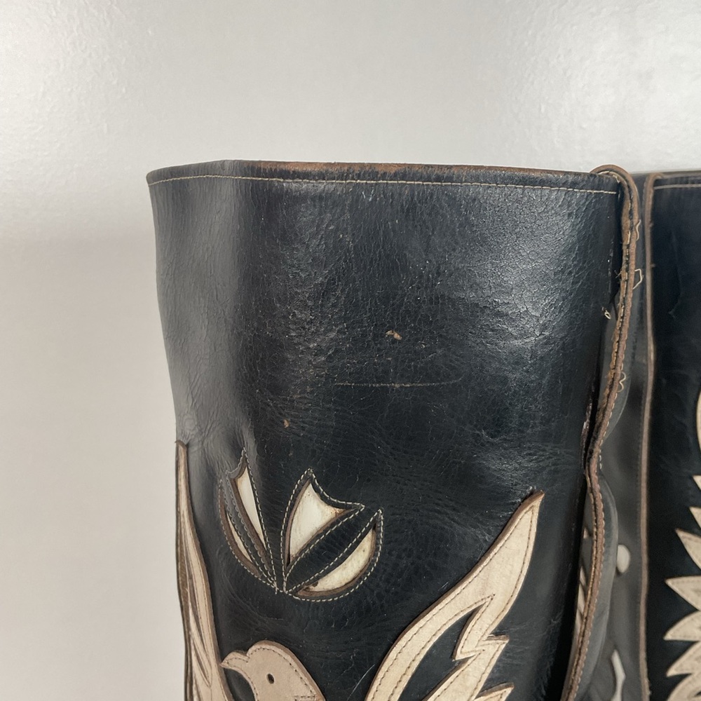 Vintage Thunderbird Cowboy Boots | Tooled Inlays | Mule Ear | 1960s | Men’s 9 - Picture 10 of 16